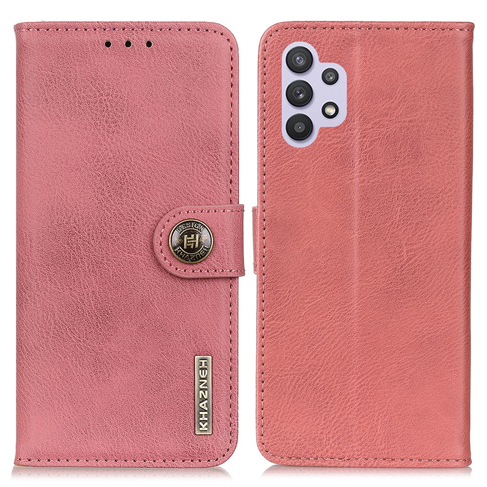 KHAZNEH TPU + PU Leather Wallet Stand Phone Shell for Samsung Galaxy A32 - Pink-1