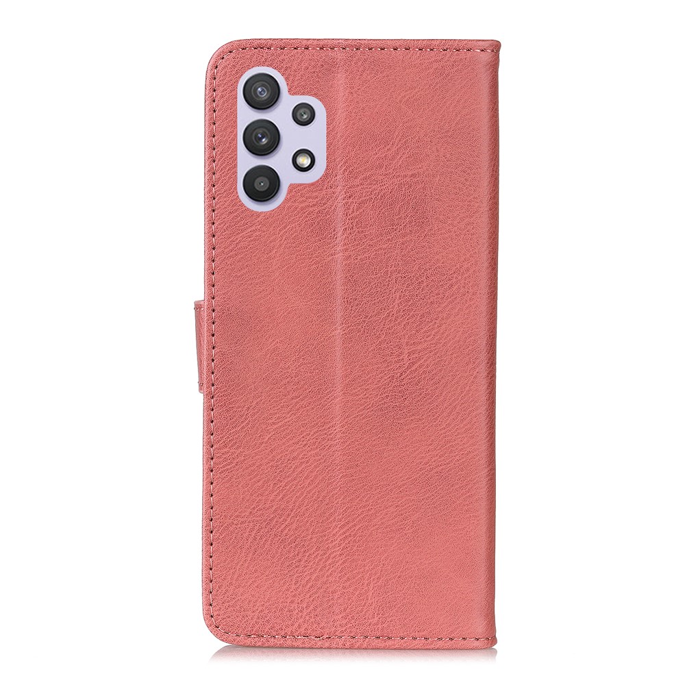 KHAZNEH TPU + PU Leather Wallet Stand Phone Shell for Samsung Galaxy A32 - Pink-2