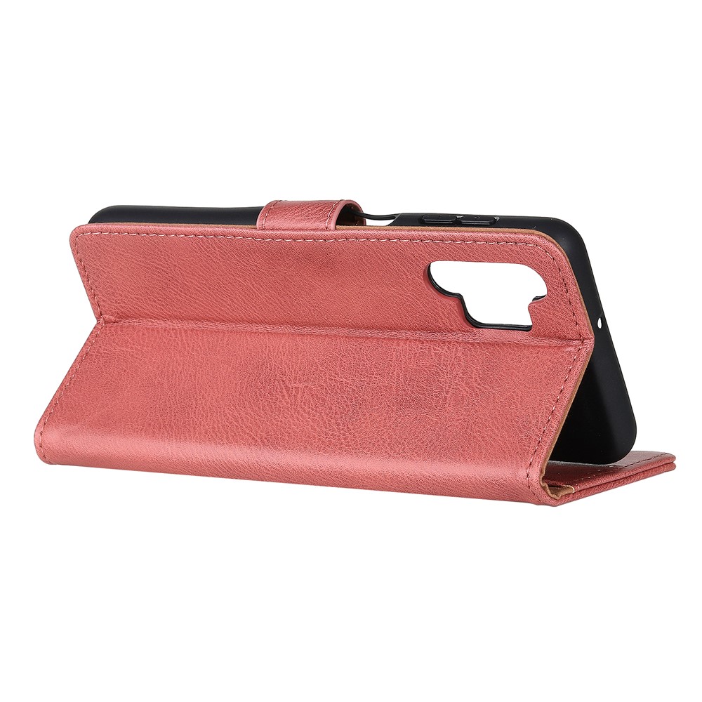 KHAZNEH TPU + PU Leather Wallet Stand Phone Shell for Samsung Galaxy A32 - Pink-3