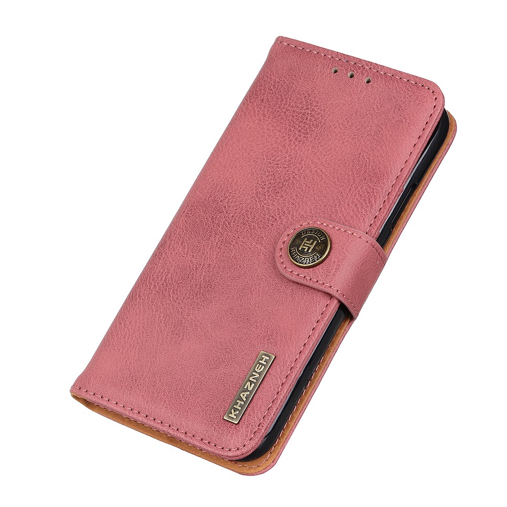 KHAZNEH TPU + PU Leather Wallet Stand Phone Shell for Samsung Galaxy A32 - Pink-5