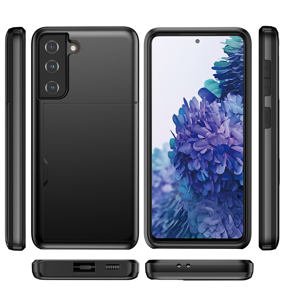 Sliding Card Holder PC + TPU Hybrid Phone Cover Case for Samsung Galaxy S30 - Black-2