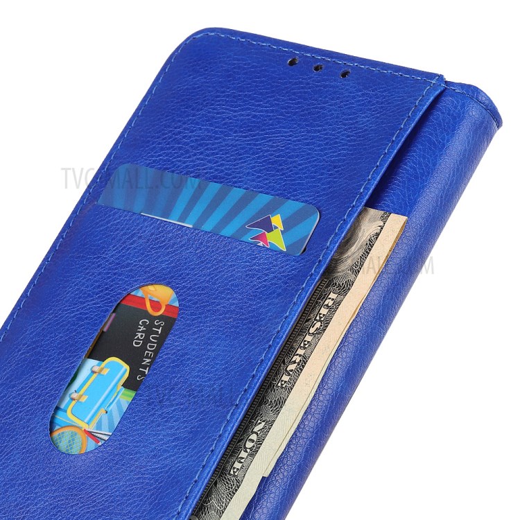 Auto-absorbed Wallet Litchi Texture Leather Mobile Phone Case for Samsung Galaxy A72 5G - Blue-5