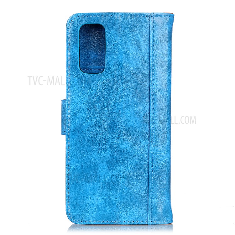 Wallet Stand Leather Crazy Horse Texture Mobile Phone Case Shell for Samsung Galaxy A72 5G - Blue-8