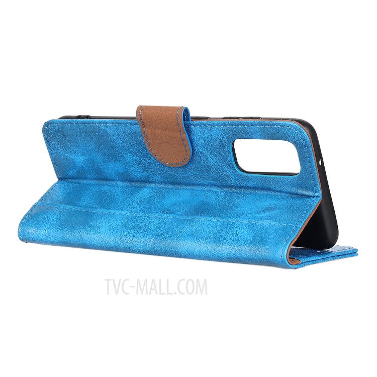 Wallet Stand Leather Crazy Horse Texture Mobile Phone Case Shell for Samsung Galaxy A72 5G - Blue-9