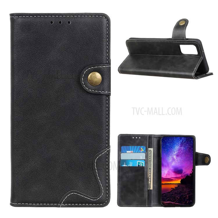 S Shape Textured Leather Protector Wallet Phone Cover for Samsung Galaxy A52 5G - Black-1