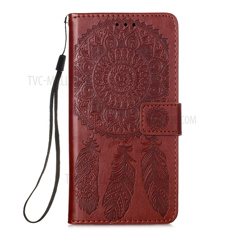 Wallet Stand Leather Cell Phone Cover Shell with Dreamcatcher Imprinting for Samsung Galaxy S30 Plus - Brown-2