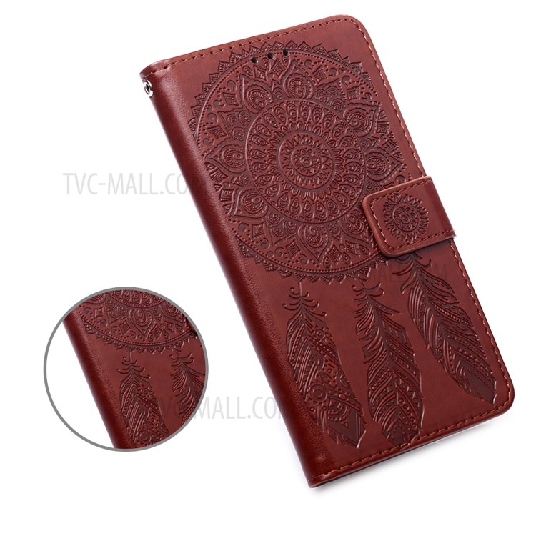 Wallet Stand Leather Cell Phone Cover Shell with Dreamcatcher Imprinting for Samsung Galaxy S30 Plus - Brown-7