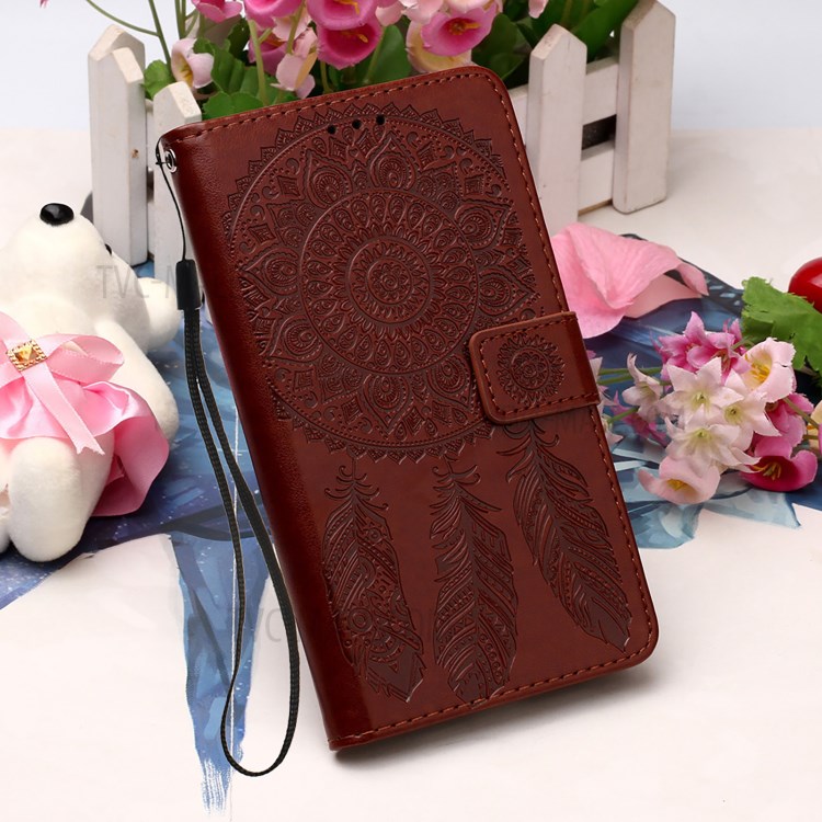 Wallet Stand Leather Cell Phone Cover Shell with Dreamcatcher Imprinting for Samsung Galaxy S30 Plus - Brown-8