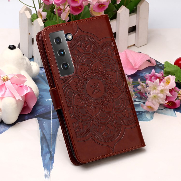 Wallet Stand Leather Cell Phone Cover Shell with Dreamcatcher Imprinting for Samsung Galaxy S30 Plus - Brown-9