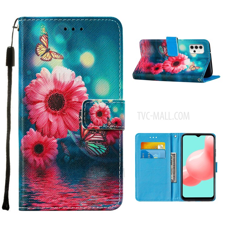 Wallet Stand Cross Texture Pattern Printing Leather Phone Protective Case for Samsung Galaxy A32 5G - Flowers-1