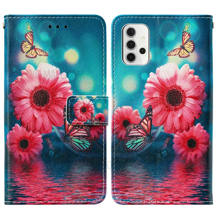 Wallet Stand Cross Texture Pattern Printing Leather Phone Protective Case for Samsung Galaxy A32 5G - Flowers-3