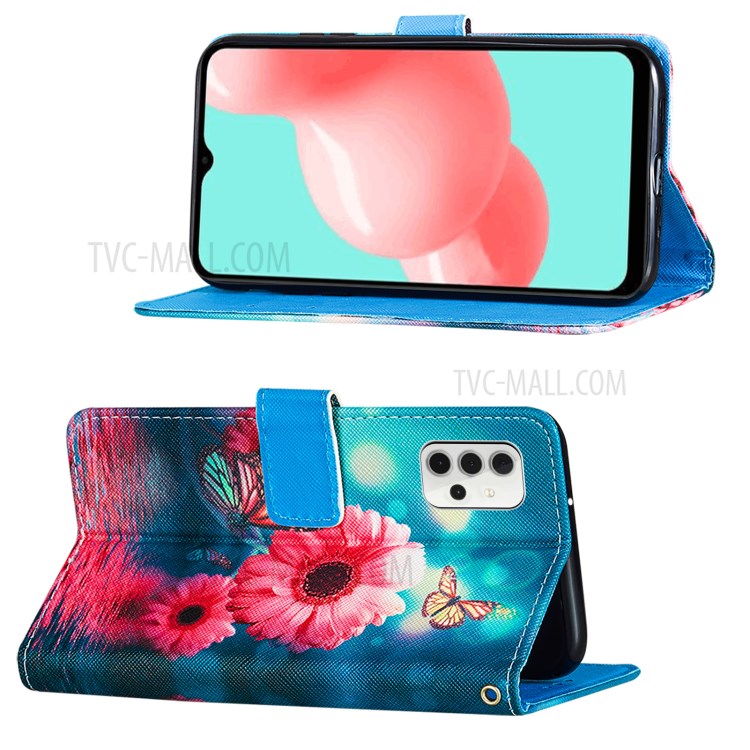Wallet Stand Cross Texture Pattern Printing Leather Phone Protective Case for Samsung Galaxy A32 5G - Flowers-4