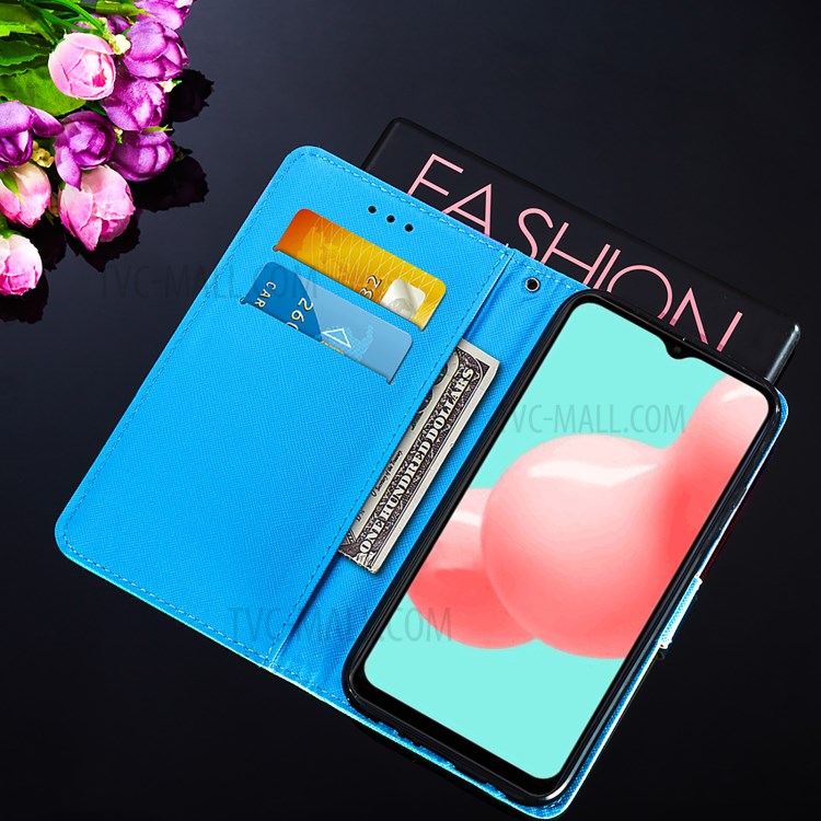 Wallet Stand Cross Texture Pattern Printing Leather Phone Protective Case for Samsung Galaxy A32 5G - Flowers-8