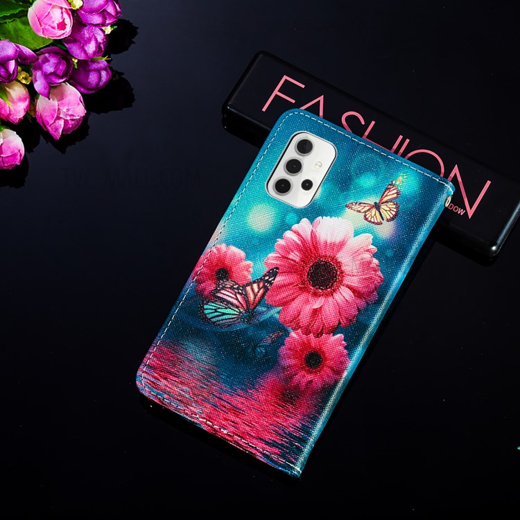 Wallet Stand Cross Texture Pattern Printing Leather Phone Protective Case for Samsung Galaxy A32 5G - Flowers-9