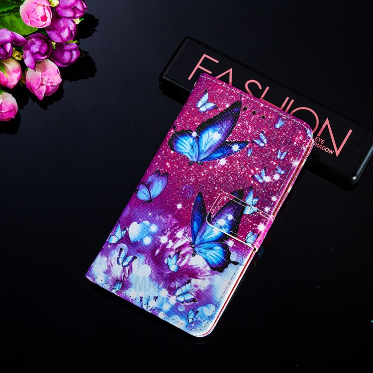 Cross Texture Leather Phone Wallet Stand Pattern Printing Protective Case for Samsung Galaxy S30 Plus - Blue Butterfly-10