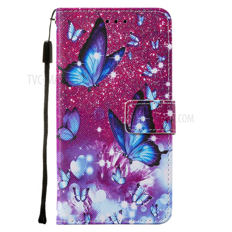 Cross Texture Leather Phone Wallet Stand Pattern Printing Protective Case for Samsung Galaxy S30 Plus - Blue Butterfly-2