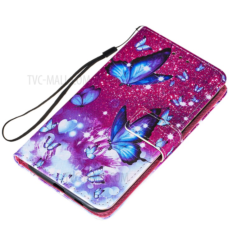 Cross Texture Leather Phone Wallet Stand Pattern Printing Protective Case for Samsung Galaxy S30 Plus - Blue Butterfly-6