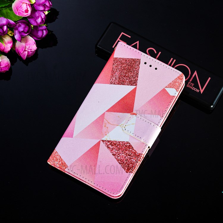 Cross Texture Leather Phone Wallet Stand Protective Case with Pattern Printing for Samsung Galaxy S30 - Pink Geometry-10