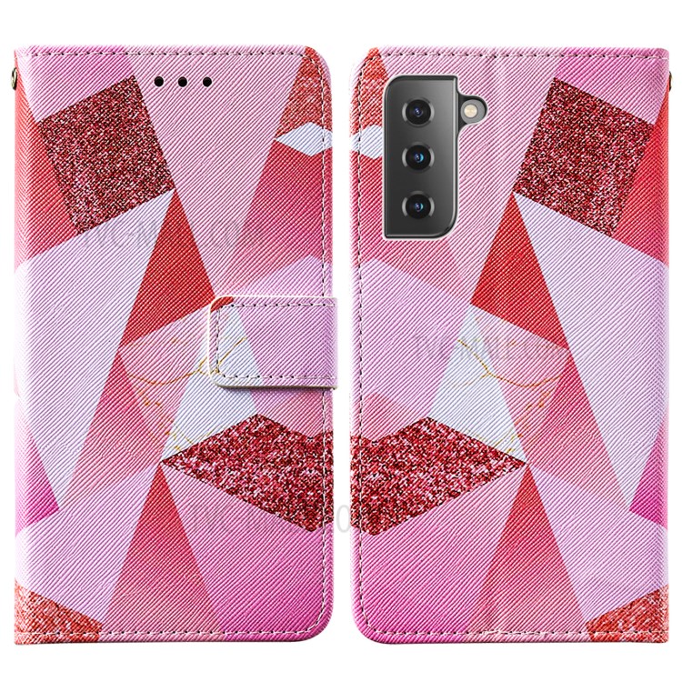 Cross Texture Leather Phone Wallet Stand Protective Case with Pattern Printing for Samsung Galaxy S30 - Pink Geometry-3