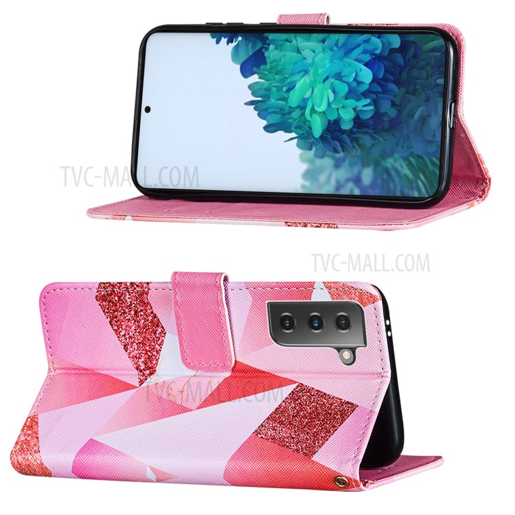 Cross Texture Leather Phone Wallet Stand Protective Case with Pattern Printing for Samsung Galaxy S30 - Pink Geometry-4