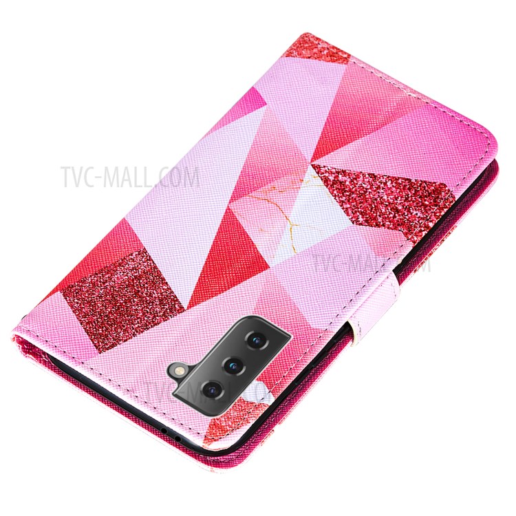 Cross Texture Leather Phone Wallet Stand Protective Case with Pattern Printing for Samsung Galaxy S30 - Pink Geometry-5