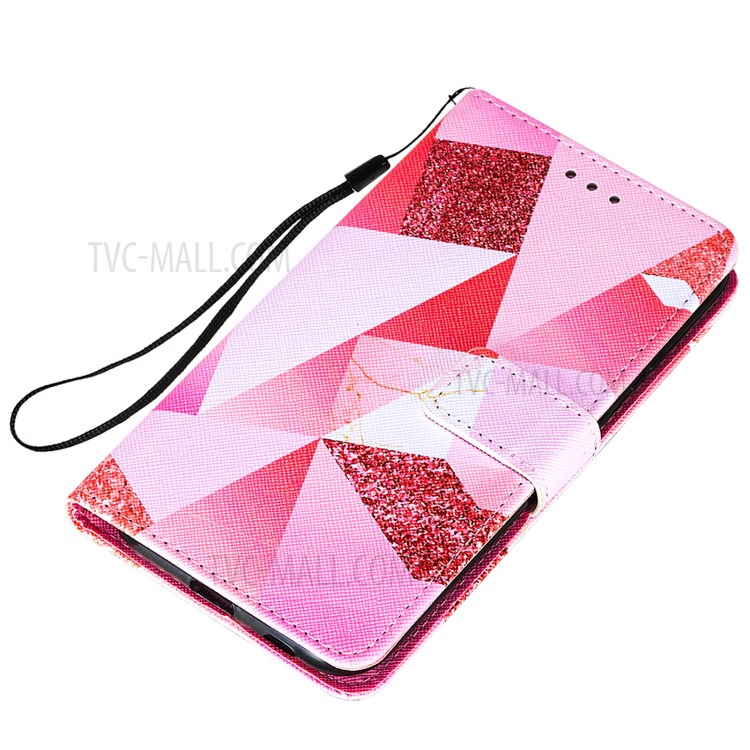 Cross Texture Leather Phone Wallet Stand Protective Case with Pattern Printing for Samsung Galaxy S30 - Pink Geometry-6