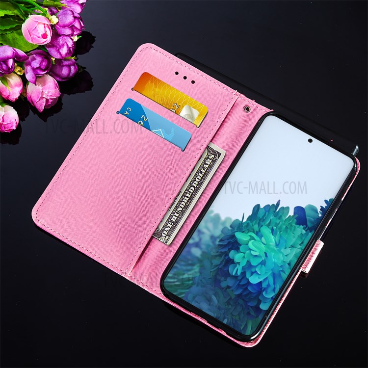 Cross Texture Leather Phone Wallet Stand Protective Case with Pattern Printing for Samsung Galaxy S30 - Pink Geometry-8