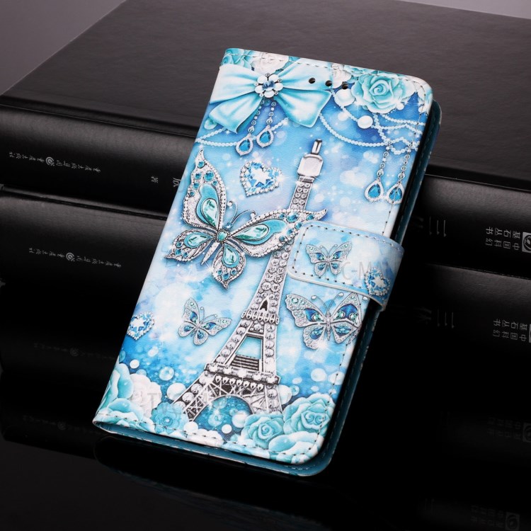 Pattern Printing Textured Wallet Stand Leather Case for Samsung Galaxy A32 5G - Butterfly and Tower-8