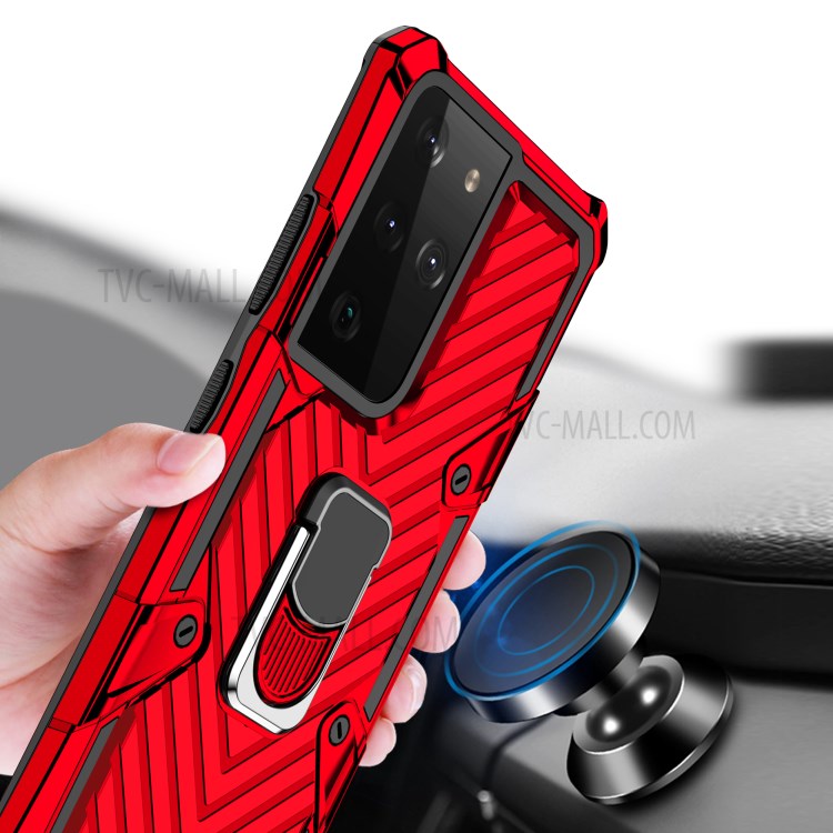 Rotatable Finger Ring Kickstand Hybrid Phone Shell for Samsung Galaxy S30 Ultra - Red-2