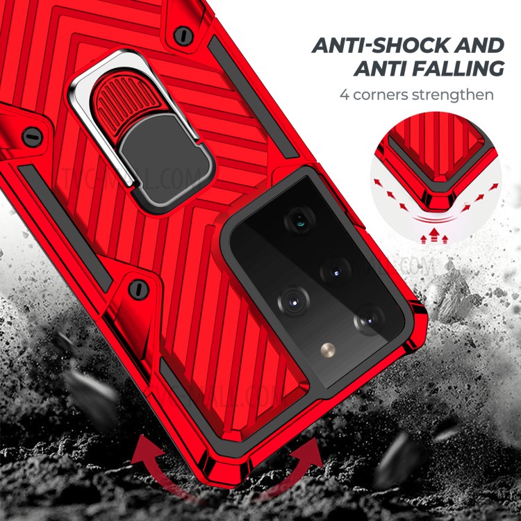 Rotatable Finger Ring Kickstand Hybrid Phone Shell for Samsung Galaxy S30 Ultra - Red-3