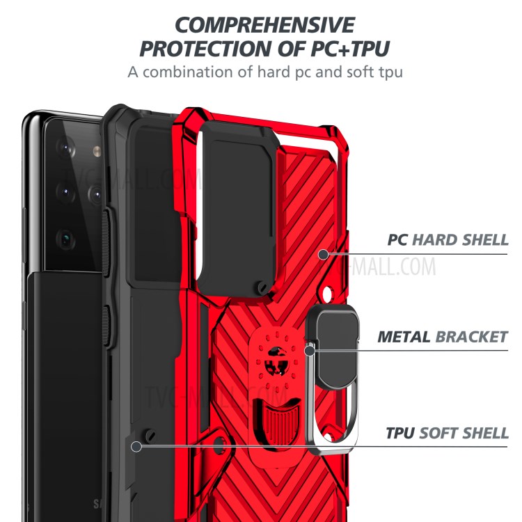 Rotatable Finger Ring Kickstand Hybrid Phone Shell for Samsung Galaxy S30 Ultra - Red-4