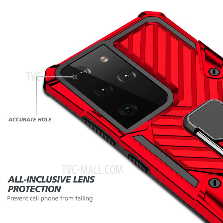 Rotatable Finger Ring Kickstand Hybrid Phone Shell for Samsung Galaxy S30 Ultra - Red-5