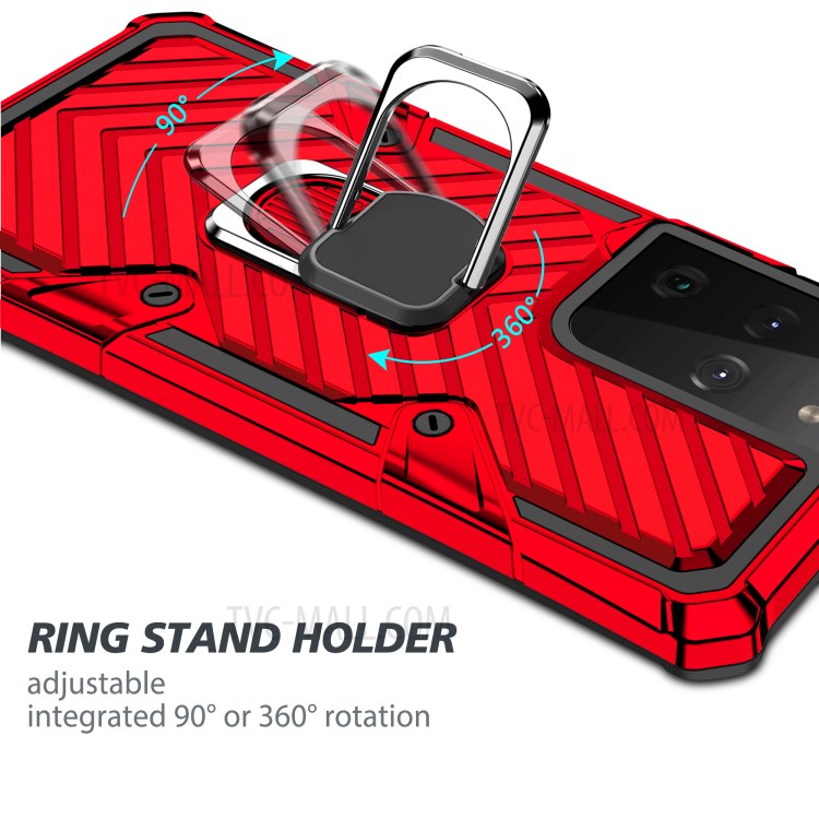 Rotatable Finger Ring Kickstand Hybrid Phone Shell for Samsung Galaxy S30 Ultra - Red-7