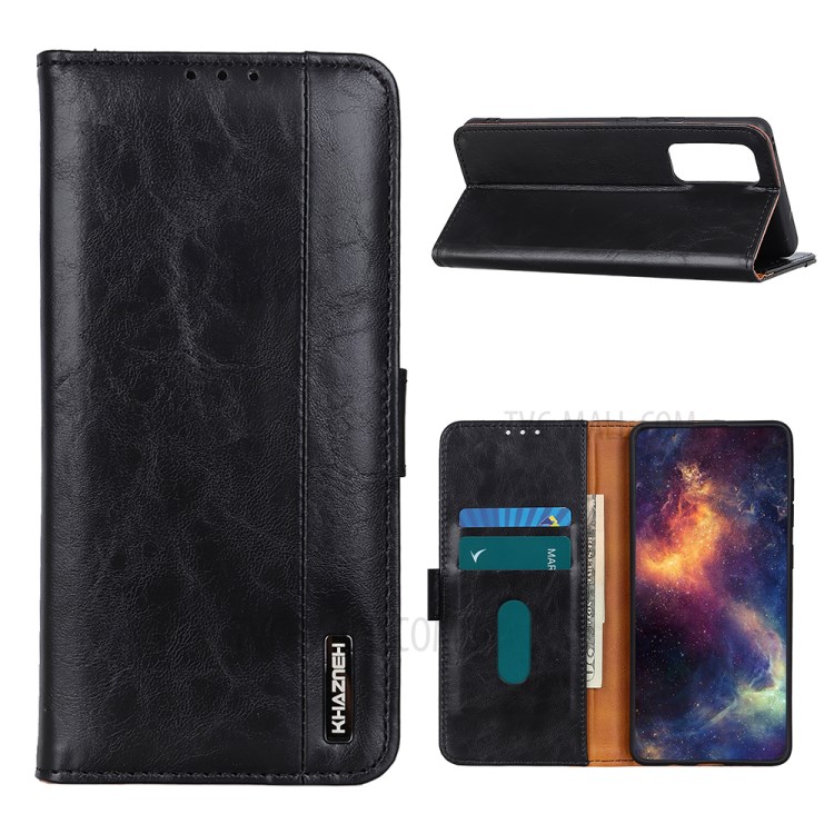Bison Grain Wallet Leather Stand Phone Protective Case for Samsung Galaxy A52 5G - Black-1