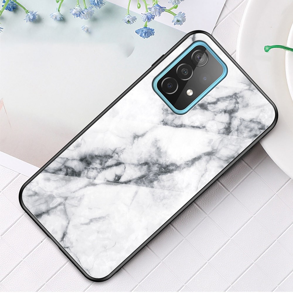 Wear and Scratch Resistant Marbling Pattern Tempered Glass Cell Phone Cover for Samsung Galaxy A52 5G - White Marble-2