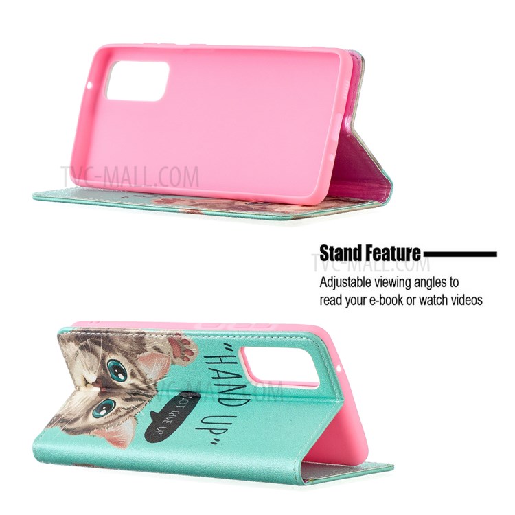 Auto-absorbed Stylish Patterned PU Leather Stand Phone Case for Samsung Galaxy S20 FE/S20 FE 5G/S20 Lite - Cat-5