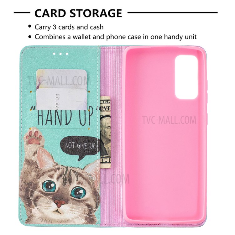 Auto-absorbed Stylish Patterned PU Leather Stand Phone Case for Samsung Galaxy S20 FE/S20 FE 5G/S20 Lite - Cat-7