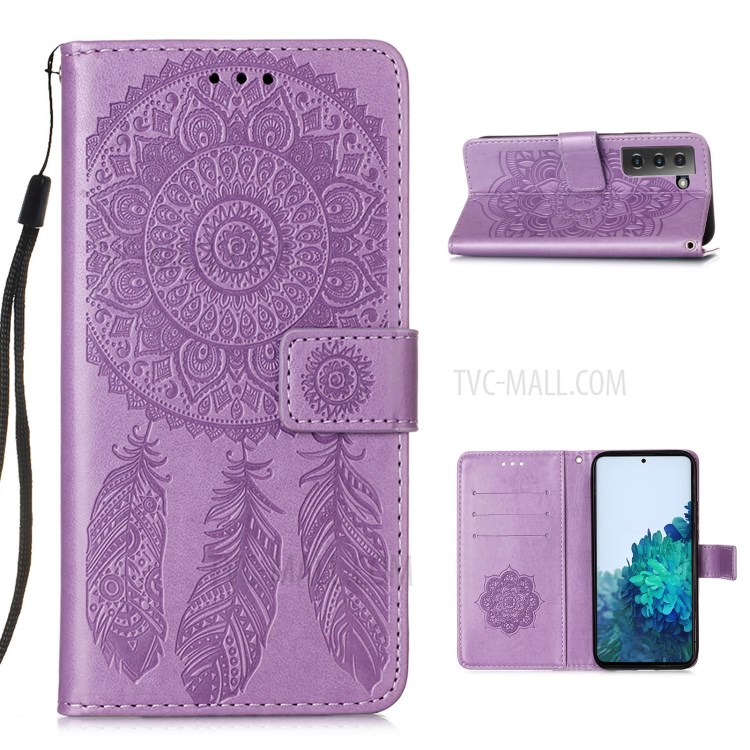 Imprinted Dream Catcher Flower Magnetic Leather Stand Case for Samsung Galaxy S30 - Purple-1