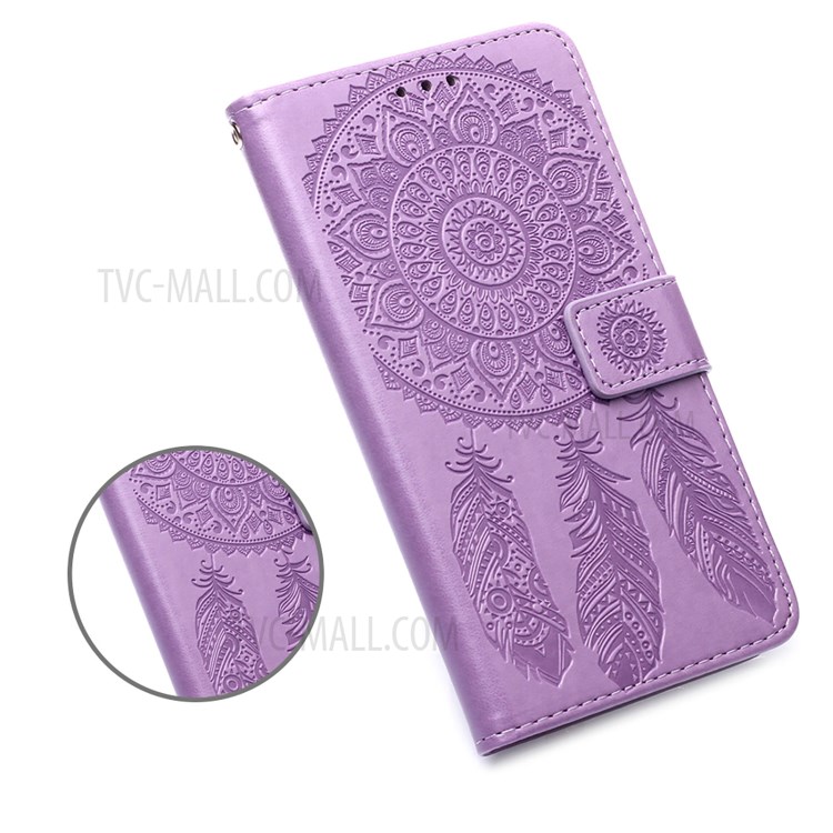 Imprinted Dream Catcher Flower Magnetic Leather Stand Case for Samsung Galaxy S30 - Purple-7