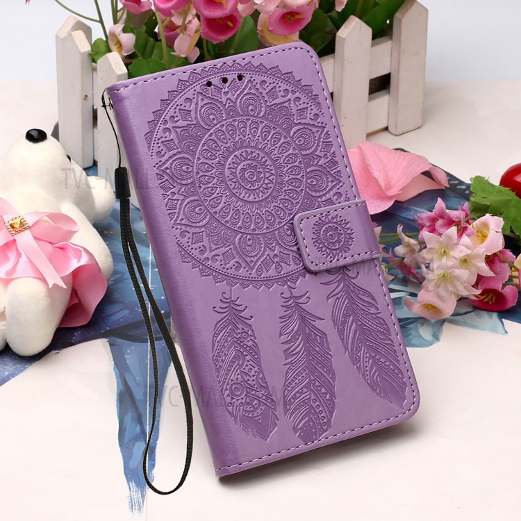 Imprinted Dream Catcher Flower Magnetic Leather Stand Case for Samsung Galaxy S30 - Purple-8