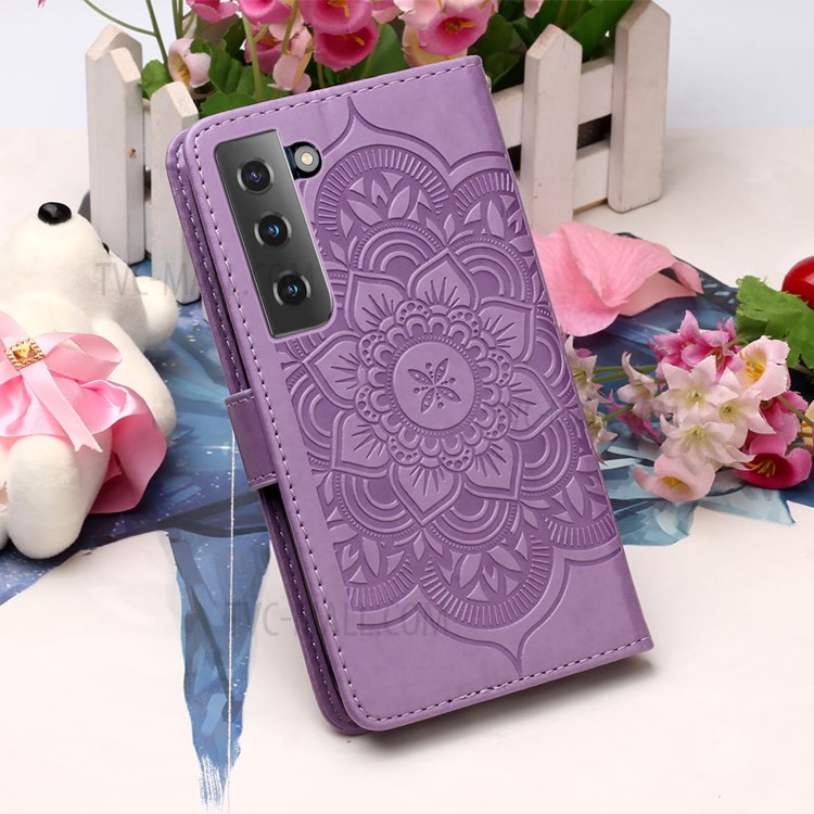 Imprinted Dream Catcher Flower Magnetic Leather Stand Case for Samsung Galaxy S30 - Purple-9