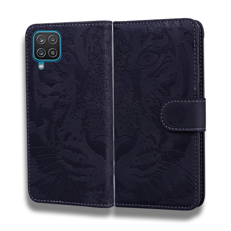 Stand Wallet Case Imprinted Tiger Pattern Leather Cover for Samsung Galaxy A12 - Black-3