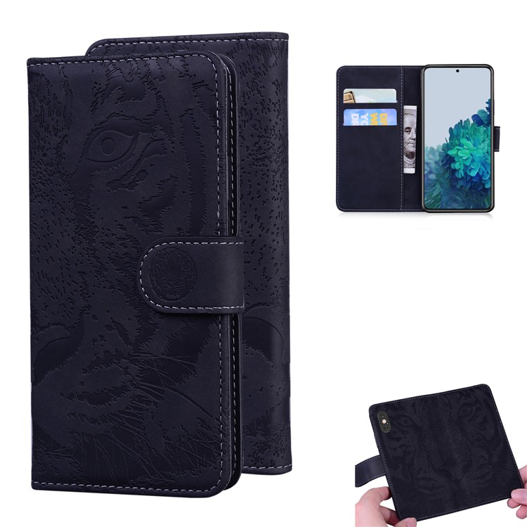 Tiger Face Imprinting Leather Magnet Clasp Phone Case with Wallet and Stand for Samsung Galaxy S21 - Black-1