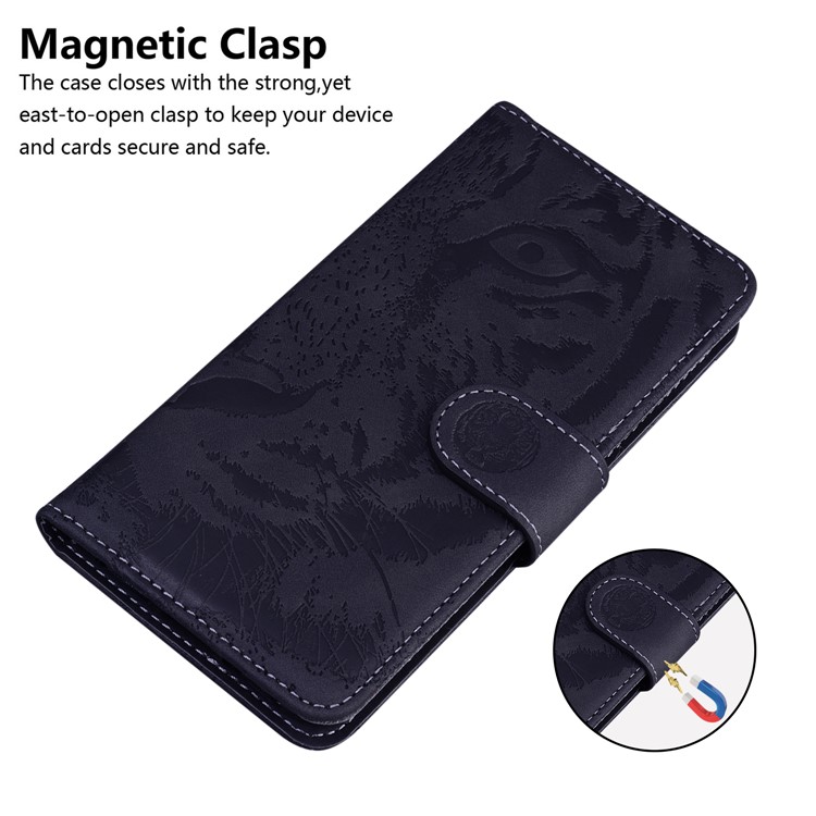 Tiger Face Imprinting Leather Magnet Clasp Phone Case with Wallet and Stand for Samsung Galaxy S21 - Black-6