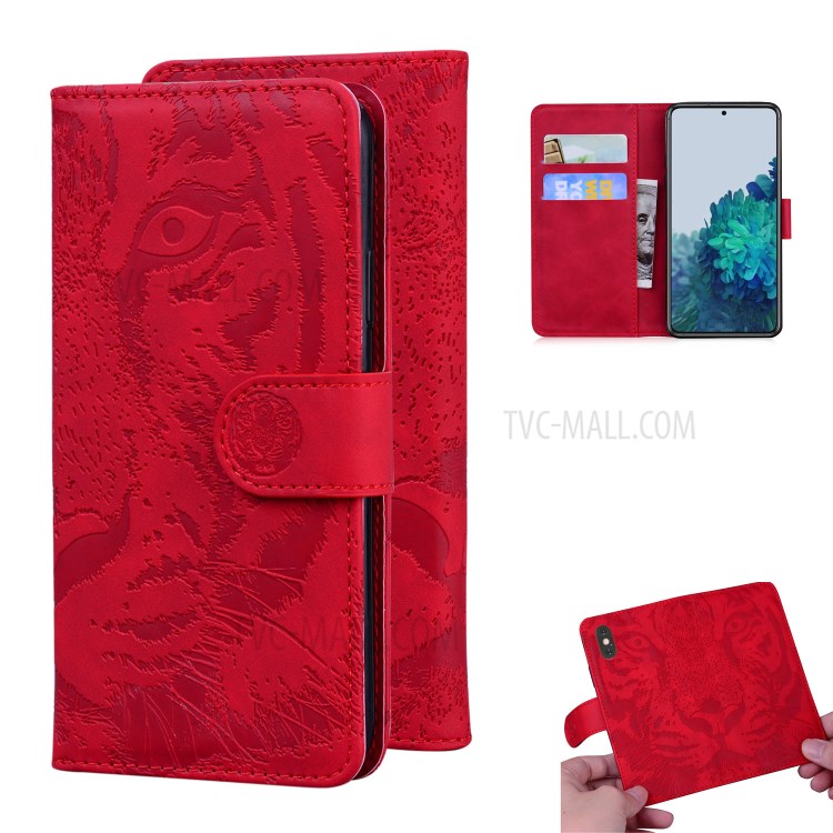 Tiger Face Imprinting Leather Dual Magnet Phone Case with Wallet and Stand for Samsung Galaxy S21+ - Red-1