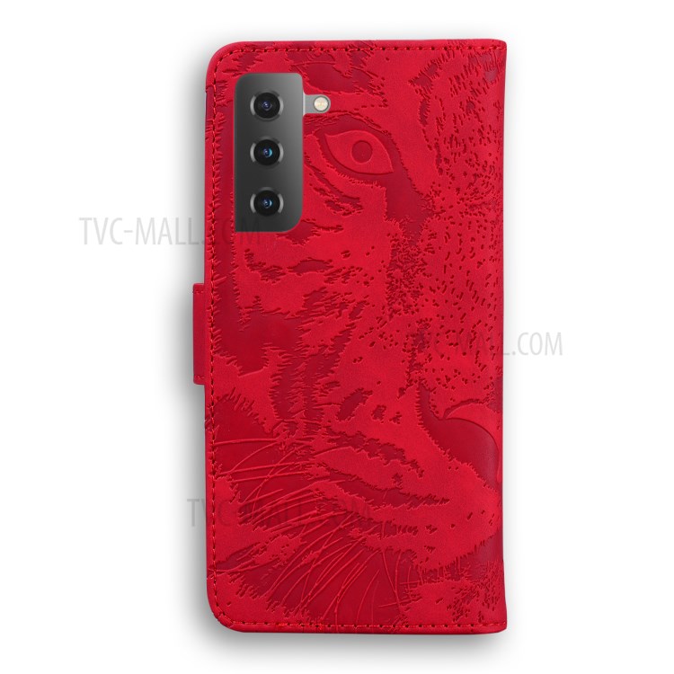 Tiger Face Imprinting Leather Dual Magnet Phone Case with Wallet and Stand for Samsung Galaxy S21+ - Red-2