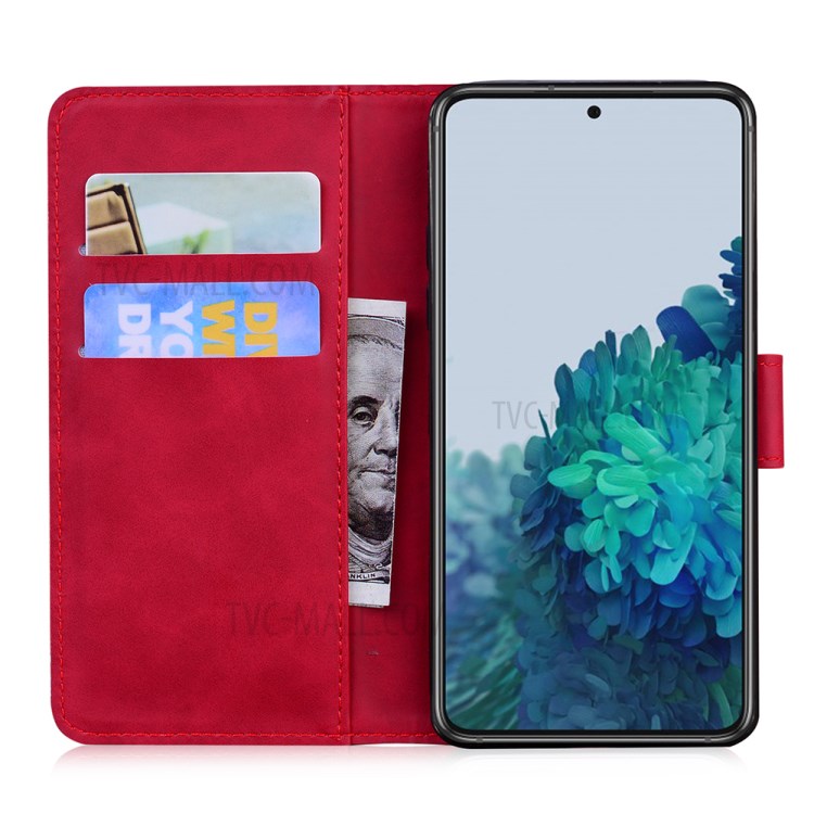 Tiger Face Imprinting Leather Dual Magnet Phone Case with Wallet and Stand for Samsung Galaxy S21+ - Red-4