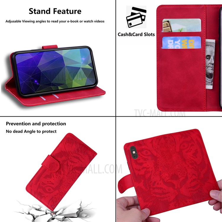 Tiger Face Imprinting Leather Dual Magnet Phone Case with Wallet and Stand for Samsung Galaxy S21+ - Red-6