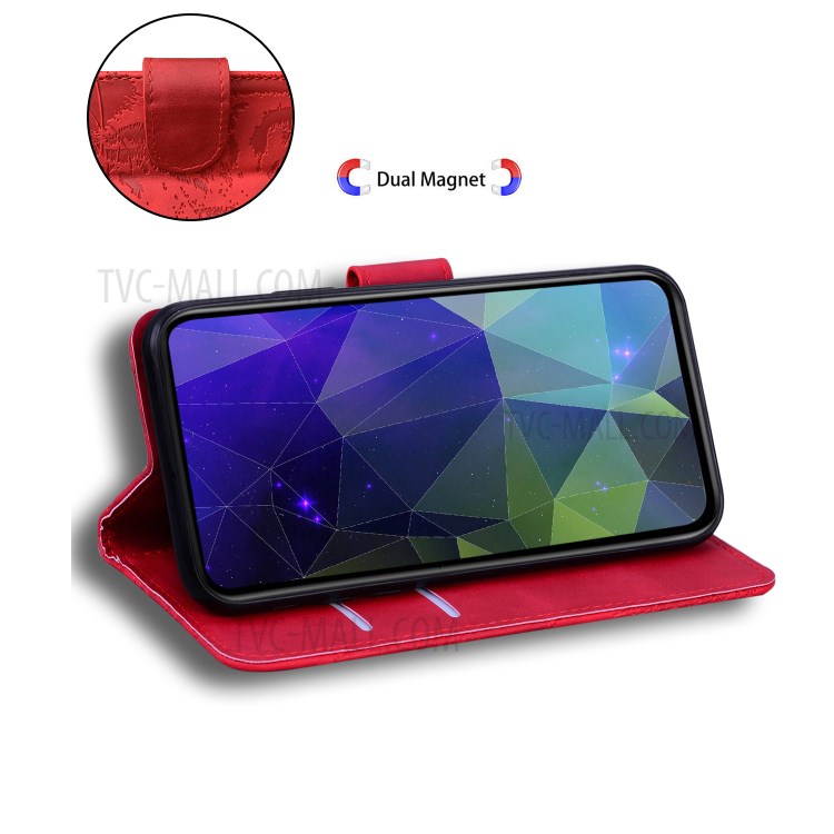 Tiger Face Imprinting Leather Dual Magnet Phone Case with Wallet and Stand for Samsung Galaxy S21+ - Red-7
