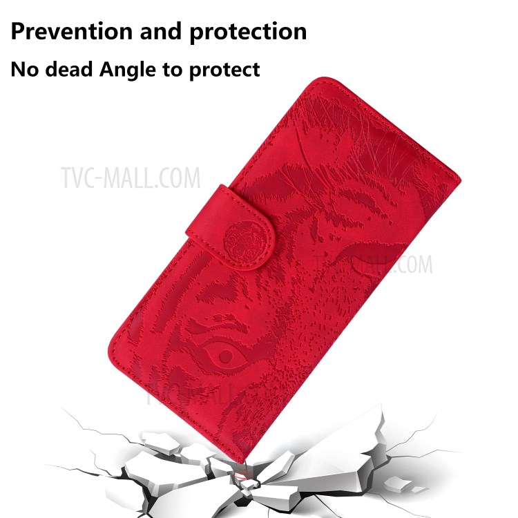 Tiger Face Imprinting Leather Dual Magnet Phone Case with Wallet and Stand for Samsung Galaxy S21+ - Red-8